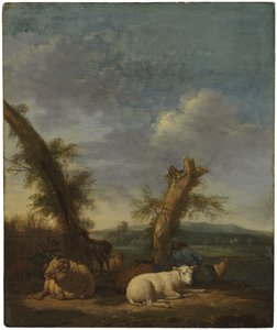 Landskap med sauer og en sovende gjeter av Adriaen van de Velde