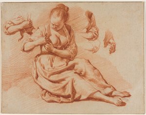 Sittende kvinne på jakt etter lopper, ca. 1671. av Adriaen van de Velde