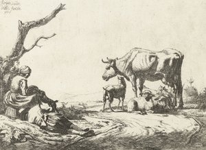 Hyrde og gjeterinne med storfe, 1653 av Adriaen van de Velde