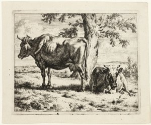 To kyr under et tre av Adriaen van de Velde