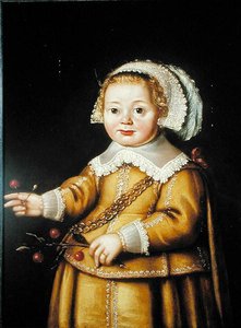 Portrett av Anne Gibson som et barn (olje på panel) av Adriaen van der Linde