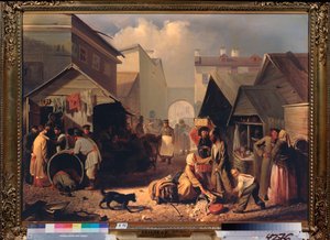 Buvette a Saint Petersburg (Refreshment Stall in St Petersburg) - Maleri av Adrian Markovich Volkov (1827-1873), olje på lerret av Adrian Markovich Volkov
