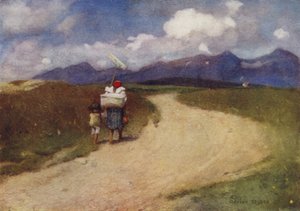 Tsjekkoslovakia: En vei i Karpatene (farge litho)
