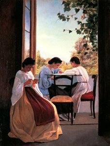 Brodererne av Adriano Cecioni (1836-1886), olje på lerret, 52x41 cm detalj