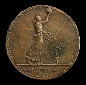 Urania går til høyre, holder en globe og lyre [revers], 1488 eller senere.