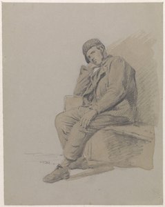 Figurstudie av en sittende mann med hatt av Adrianus Eversen