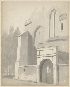 Utsikt over en inngangsport til en kirke av Adrianus Eversen