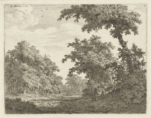 Reisende hviler langs en vei i skogen av Adrianus Serné