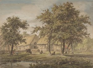 Landskap med våningshus, 1757-1837. av Adrianus de Visser
