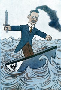 Tegneserie av Wilhelm Cuno (1876-1933) tysk politiker med ansvar for maritime anliggender. Tegning av Adrien Barrere (1877-1931) fra Fantasio av Adrien Barrere