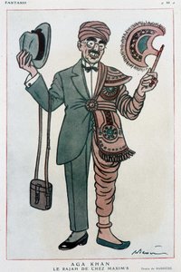Komisk tegning av Barrere på Muhammad Shah Aga Khan III av Adrien Barrere