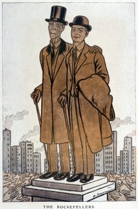 Les Rockefellers, senior og junior, amerikansk cresus - Illustrasjon av Adrien Barrere (1877-1931) i "" Fantasio"" fra 01/03/1930 av Adrien Barrere