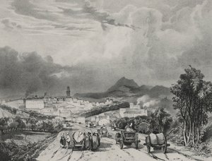 Generell utsikt over Riom, Auvergne, 1829. av Adrien Dauzats