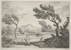 Landskap med reisende i sterk vind, ca. 1753 (etsing)