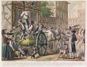 Rektelse av John Malcom av Boston-befolkningen 25. januar 1774, ca. 1785 (fargegravering)