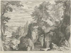 Fjelllandskap med en eremitt av Egidius  Sadeler (II)