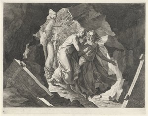 Dante og Virgil går inn i helvete gjennom en port av Egidius  Sadeler (II)