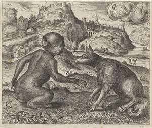 Fabel om apen og reven av Egidius  Sadeler (II)