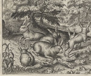 Fabel om harene og froskene av Egidius  Sadeler (II)