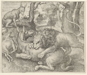 Fabel om løven og reven av Egidius  Sadeler (II)