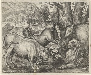 Fabel om den gamle løven av Egidius  Sadeler (II)