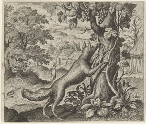 Fabel om reven og druene av Egidius  Sadeler (II)
