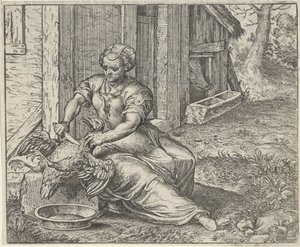 Fabel om kvinnen og kyllingen av Egidius  Sadeler (II)