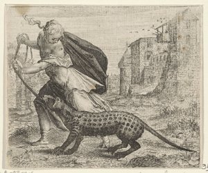 Fabel om kvinnen med en sivetkatt av Egidius  Sadeler (II)