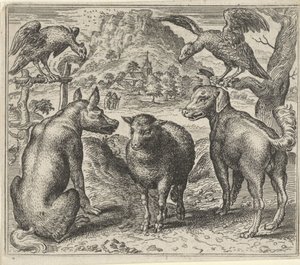 Fabel om ulven og søksmålet hans mot sauen av Egidius  Sadeler (II)