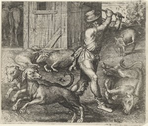 Fabel om en bonde og hundene hans av Egidius  Sadeler (II)