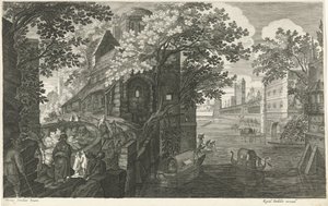 Gondoler på en kanal Åtte landskap i Böhmen (serietittel) av Egidius  Sadeler (II)