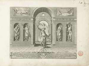 Janus og de fire årstidene Tittelbilde på en serie om de tolv månedene De tolv månedene (serietittel) av Egidius  Sadeler (II)