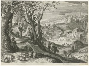 november og desember De tolv månedene i seks italienske landskap (serietittel) av Egidius  Sadeler (II)