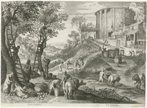 september og oktober De tolv månedene i seks italienske landskap (serietittel) av Egidius  Sadeler (II)