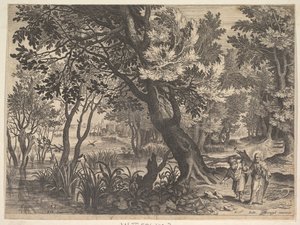 Landskap med Kristus fristet av djevelen.n.d. av Aegidius Sadeler II