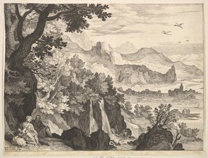 Fjelllandskap med resten på flukt til Egypt.n.d. av Aegidius Sadeler II