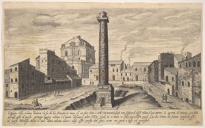 Plate 31: utsikt over søylen til Trajan, vist med sokkelen gravd ut fra jorden, su..., 1606. av Aegidius Sadeler II