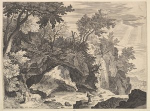Steinete landskap med stigmatisering av Saint Francis.n.d. av Aegidius Sadeler II
