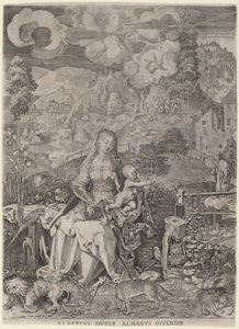 Jomfru og barn i et landskap av Aegidius Sadeler II after Albrecht Dürer