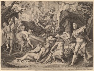 Diana overrasket av Actaeon av Aegidius Sadeler II after Joseph Heintz the Elder