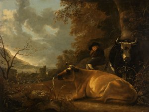 Landskap med kyr og en ung gjeter av Aelbert Cuyp
