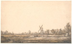 Landskap med mølle