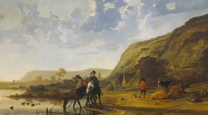 Elvelandskap med ryttere, 1655 av Aelbert Cuyp