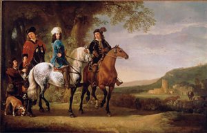 De nederlandske adelsmenn går på hesteryggen. Maleri av Albert (Aelbert eller Aelbrecht) Cuyp (1620-1691) 1600-tallet Søn. 119x152,5 cm Paris, musee du Louvre