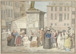 Torg med munker og nonner under revolusjonen i Belgia, 20. oktober 1787 av Aert Schouman (signed by artist)