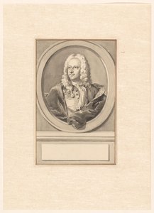 Portrett av Abraham van Hoey, i oval, til venstre av Aert Schouman