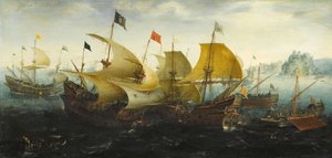 Slaget ved Cadiz i 1587 av Aert van Antum