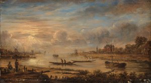 River View ved soloppgang av Aert van der Neer (copy after)