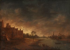 River View by Moonlight av Aert van der Neer (copy after)
