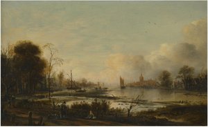 Elvelandskap med figurer av Aert van der Neer